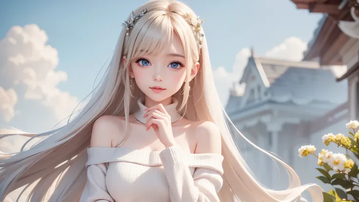 there is a woman in a white dress, artwork in the style of Gwaiz, Gwaiz on pixiv artstation, Gwaiz on artstation pixiv, Gwaiz, Fantasy Art Style, Gwaiz masterpiece, beautiful and elegant girl , drawing beautiful characters, Detailed Digital Anime Art, bl...