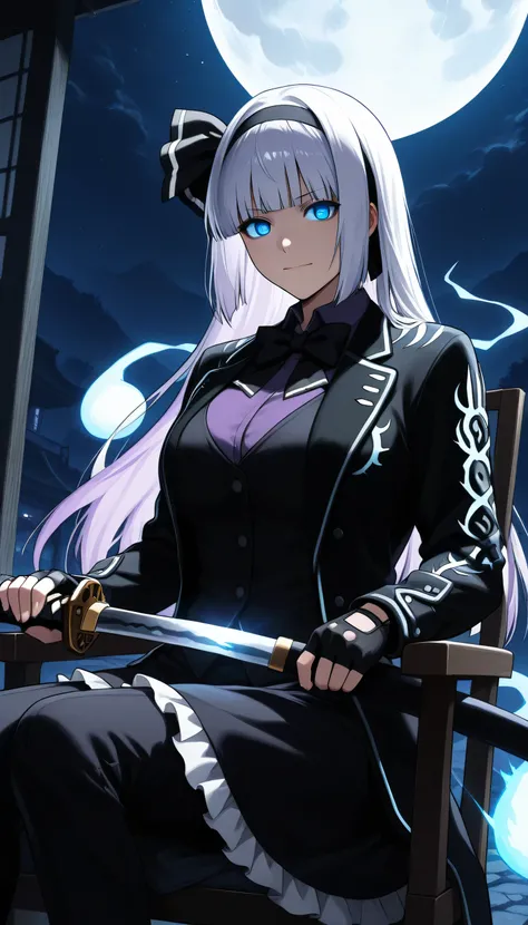 ,Give your images a flat and uniform lighting (Negative) or spectacular chiaroscuro lighting (Positive,Bloody moon, destruction , Fire, night, dark, stars, luz de luna, full moon,Storm around, Serious Boys, holding a katana, smile, mouth shut,dmc5vergil
bl...