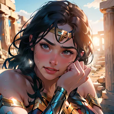 (masterpiece:1.3), (8k, realistic, RAW photo, best quality: 1.4), ((one woman)), ((Gal Gadot, Wonder Woman)), Beautiful Faces, (realistic Face), Beautiful Hairstyle, realistic eyes, beautiful details, (realistic Skin), beautiful skin, absurd, charm, ultra...