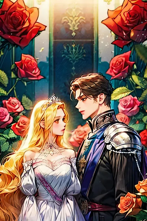 A knight and a mature princess. Roses.