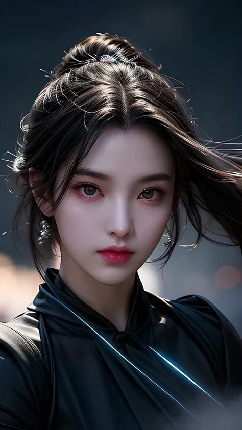 Super Closeup Portrait. Dark Ghost Woman's Silhouette. perfect hands, Captures the Essence of Gaa's Mysterious Creation. She's Always Ready to Fight Invaders. Sparkling Eyes. Gaa Palette. exposed. realistic. Son of the Devil