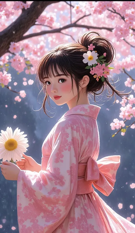 Hand drawn Japanese fantasy world、Picture books 、hand drawn, fantasy scene, 複雑なbright colors, Fantastic, story book , dreamlike, Mysterious, cinematic lighting, soft focus, masterpiece, 8k, high resolution, bright colors, photorealistic、 A graceful cherry...