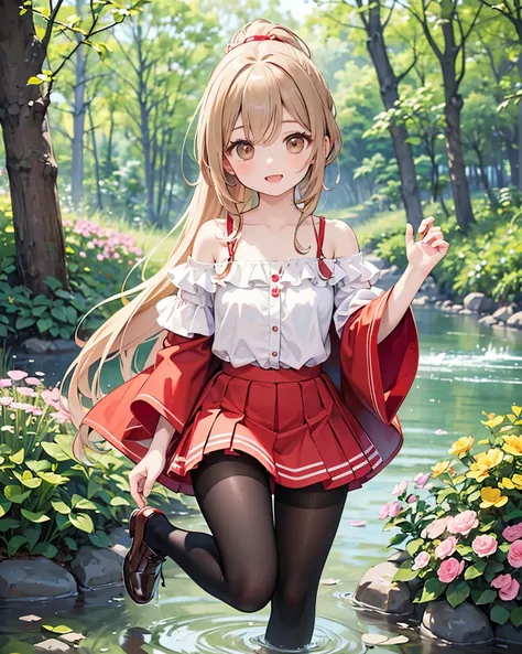 best quality,masterpiece,Feels like a picture book,storybook pages,watercolor illustrations,pastel colors,やわらかなpastel colors,Jumping Girl,Full body girl,dynamic pose,Extremely beautiful anime face,(1 girl,solo,cute face,smile,and open the mouth),(beautiful...