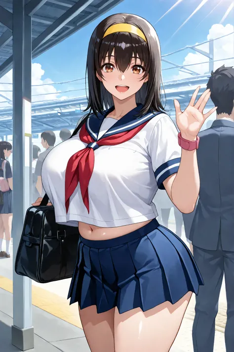 ((masterpiece:1.4, best quality)), ((masterpiece, best quality)),1girl,bishoujo,medium hair,straight hair,black hair,bangs between eyes,long sideburns,brown eyes,tareme,beautiful eyes,(long eyelashes),Curvy,Plump,bbw,huge breasts,huge hip,thick thighs,scho...