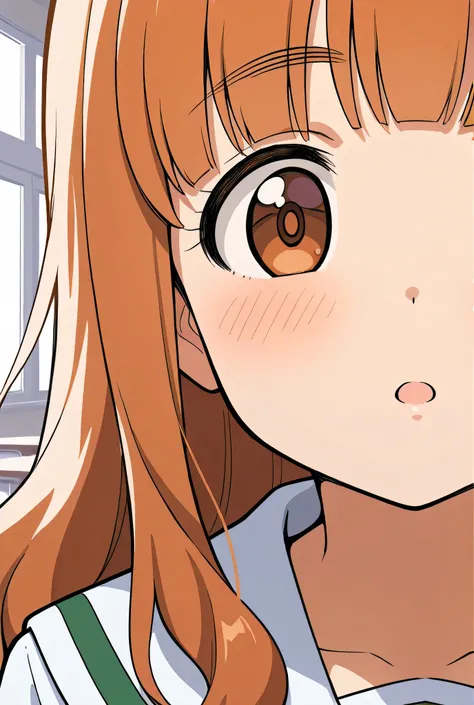 takebe saori,ooarai school uniform,black tie,classroom,face focus,front view,looking at viewer,