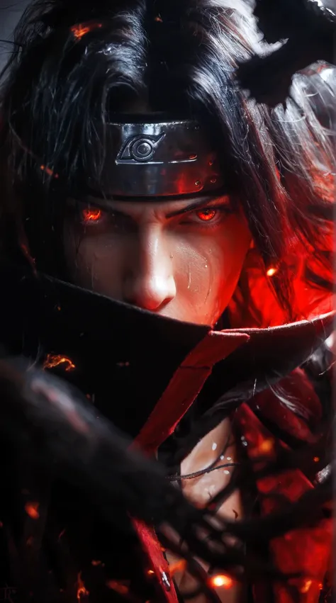 score_9, score_8_up, score_7_up, source_anime, detailed, wallpaper, beautiful details, itachi, itachi uchiha from naruto, 1boy, asian, man 27s, male focus, looking at viewer, ultra realistic, hyper detailed, cinematic style, extreme close-up portrait of a ...