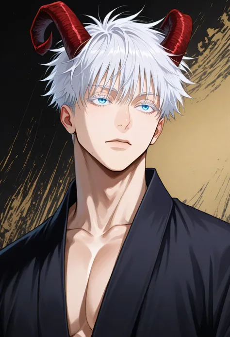 sketch style, somewhat realistic appearance, drawn on style, sketched style, visible shading strokes, semi-realistic features, detailed shading, painting shading, 1man, gojou satoru /(jujustu kaisen/), detailed eyes, blue eyes, white hair, short hair, deta...