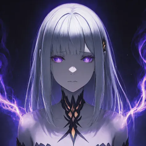 sad satella_rezero, silver hair, long ears, violet eyes, fantasy portrait, detailed facial features, elegant posture, mysterious expression, standing in a dark, ethereal landscape, glowing magical energy, moody lighting, cinematic composition, digital art,...