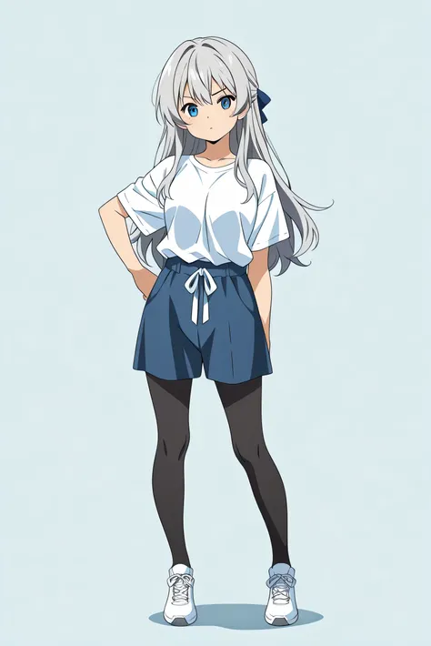 girl、full body、anime style、Standing still、Gray Hair、long hair、no background、Straight face
