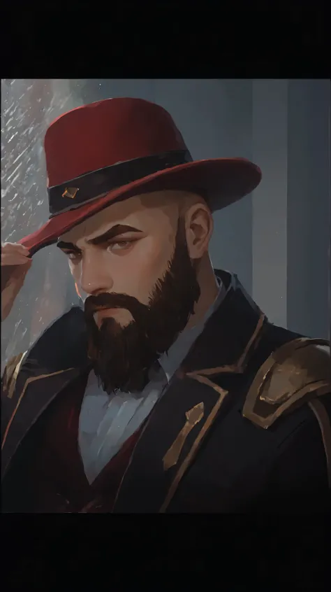 man with a beard, red hat and red suit