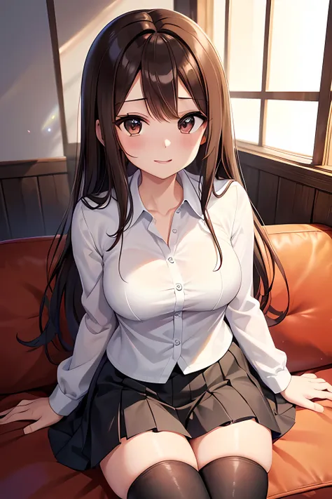 takagi-san、shiny brown hair, long hair,((medium breasts、amount、center part))、 beautiful brown eyes、smile、Sparkling Eyes, (fine grain)、very pretty eyes、extremely detailed face, very detailed eyes, cowboy shot、
best quality、masterpiece、high sensitivity、hi...