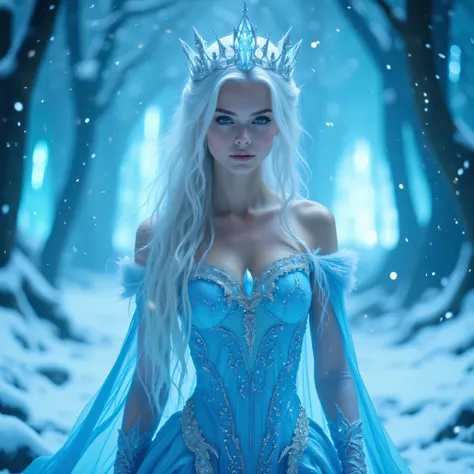 Princess of the Ice Kingdom
Description : A princess with silvery-white hair, dressed in an elegant ice-blue costume adorned with crystals . Her crown appears to be made of icicles .
0aDetails: An ice and snow palace with boreal lights illuminating...
