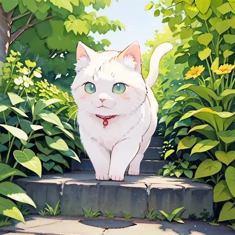 (masterpiece),(best quality),( 非常にdetailsな),( Athletes ),((Line art)),((watercolor)),16k, wallpaper,三毛猫の非常にdetailsなな絵、 details 、 非常にdetailsな猫、 Calico cat walking in my garden、 calico Munchkin relaxing on stone steps walking along a walking path、 Ancie...