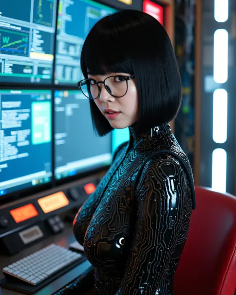 full length, lon shot, male gaze intensely erotic image, taboo incest fantasy trending on DeviantArt, ultra detailed complex 3d rendering of a futuristic control room, large screen displays, cables, control panels, intricate background, detailed background...