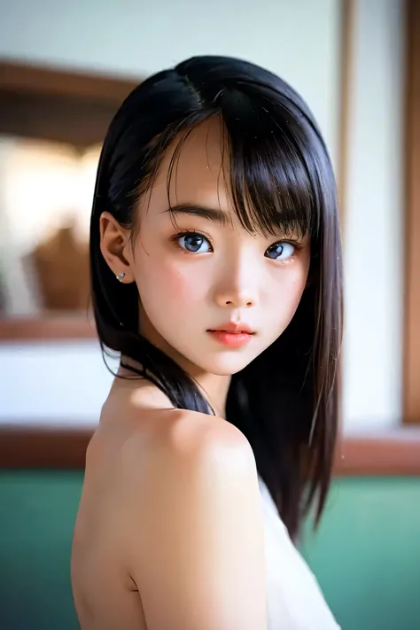 (realistic, photo-realistic:1.37), (masterpiece, best quality:1.2), High Resolution Photo, 8k, RAW photos , complicated details, very detailed, (色白の肌Girl), Professional Lighting, solo, 1 girl, young and petite girl, (all nude)、Girl、(), (Narrow, small eye...