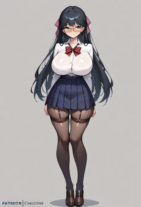 masterpiece, 最High Quality, High Quality, Extremely Aesthetic, , newest, , Big Breasts、、 、、、Passion Lip、school uniform、full body、、black hair、clear、shy、stockings