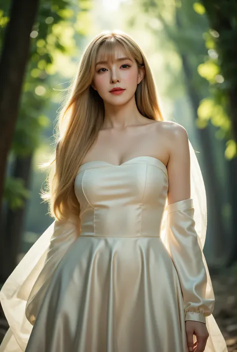 
Alone , irene, Perfect Body, big breast, white dress, aesthetic, Pretty vibe, in a field, in the illuminated forest, Vibe fantasy, cute, Body , blonde hair, long hair 