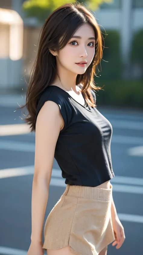 best quality,8K, very detailed, in fine detail, high resolution, 8K wallpaper, perfect dynamic composition, Meticulous Eye, beautiful eyes on my stomach、looking at camera、best quality、model、Slender Body、pictures、brown hair semi-long、Beautiful Faces、Actual...