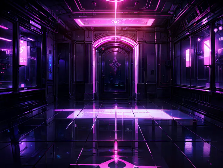Floor of a room in a dark nightclub with neon lights