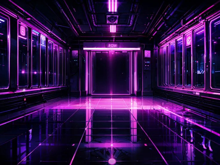 Floor of a room in a dark nightclub with neon lights