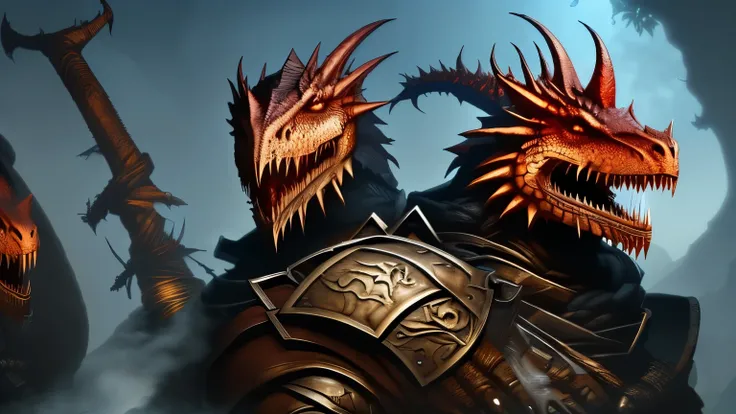 (Ultra-detailed face, Looking Away, Gothic Illustration, Dark Tone Colors.) , BREAK
(Dragonborn settlers cut a portion of the lush forest, erected rustic houses in a medieval European-style village, cultivated fields, and lived a self-sufficient lifestyle...