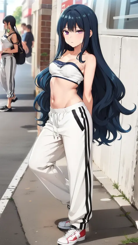 (masterpiece, best quality, high resolution, 8k:1.2),anime art style, nozaki yuu,anime, girl1people, (small breasts), (narrowed eyes, eyes half-closed, jitome, rolling eyes :1.2), (eye light: 1.2), closed mouth, blue hair, very long hair, (wavy hair:1.2), ...