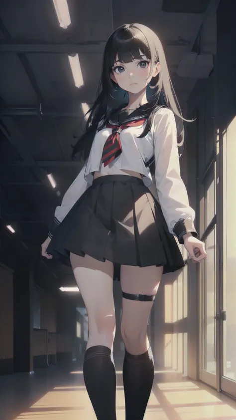 masterpiece, best quality, 1girl, solo, (Ilya Kuvshinov hairstyle), (sailor school uniform), ((top quality, ultra-detailed)), ((high resolution, extremely detailed CG, unity 8k wallpaper, by famous artist, perfect anatomy, super detailed skin, cinematic li...