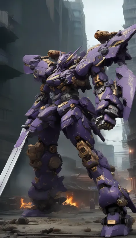 concept art of (zeon:0.4), (MRS:1.2), (ARMOREDCORE:0.8) , (very biggest size mecha:1.6), digital artwork, illustrative, painterly, matte painting, highly detailed, long hair,dark purple hair, ((messy hair)), hair over one eye, (hair over right eye), sharp ...
