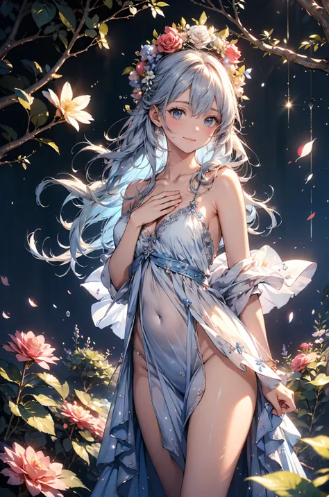 best quality !mystical 、( Bold Composition ) 1girl cute smile!smile! gentle gaze , beautiful 、Beautiful skin with a chest circumference of 130 、sexy、 Beautiful chest skin !BEAUTIFUL THIGS、beautiful legs ‼️ slender model figure、 music Healing simp...
