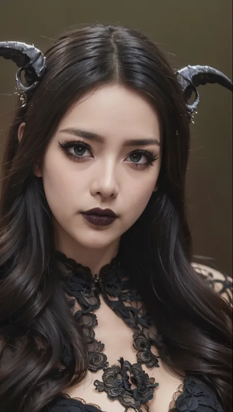 irishuo,1girl,solo,realistic,8k,highres,(perfect face:2),perfect eyes,perfect body,ultra detailed face,looking at viewer,large breasts,massive ,cleavage,closed mouth,closed lips,black make up,black eyeliner, black eyeshadow,black eyelash,black lips
