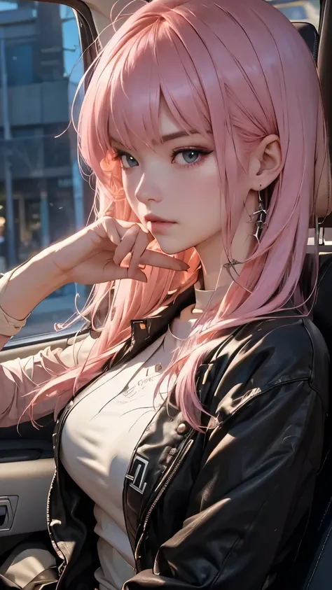 beautiful sensual beauty of an adult rock style woman、serious face、sports car、Focus on driving、I'm putting my hands on the steering wheel、friendly movement with a human touch, ish but high sense fashion, 16k, masterpiece, RAW photos , best quality, ultra ...