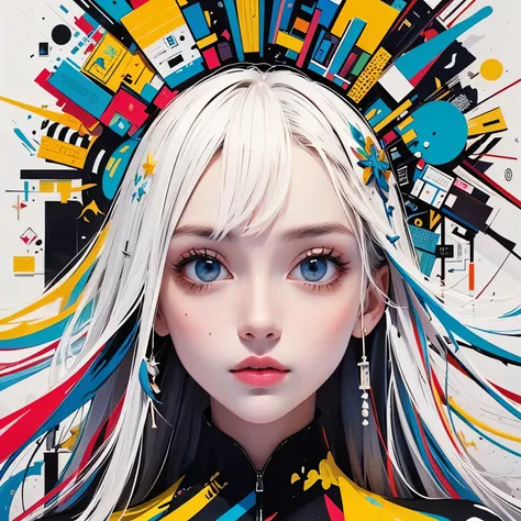 An intricate masterpiece of geometric art inspired by Bauhaus principles, showcasing the harmonious combination of red, blue, yellow, and white hues. The composition exudes the essence of precision and balance, with each shape and line meticulously crafted...