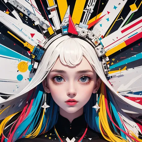 An intricate masterpiece of geometric art inspired by Bauhaus principles, showcasing the harmonious combination of red, blue, yellow, and white hues. The composition exudes the essence of precision and balance, with each shape and line meticulously crafted...