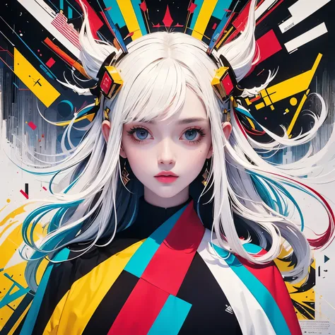 An intricate masterpiece of geometric art inspired by Bauhaus principles, showcasing the harmonious combination of red, blue, yellow, and white hues. The composition exudes the essence of precision and balance, with each shape and line meticulously crafted...