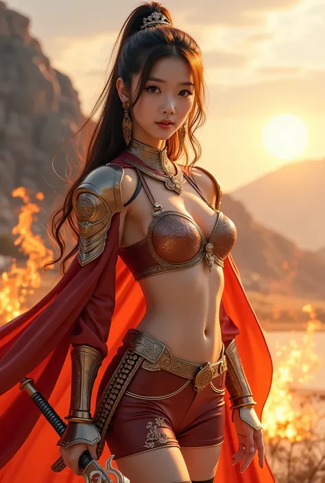(8k, top quality, classic), ( reality , photo reality : 1.37), jacket , One girl , { Phoenix Knight }, , bulging breasts , extremely subtle depictions , Miniature Paint , 。 reality 要素と幻想的要素を組み合わせた複雑な模様のチェ...
