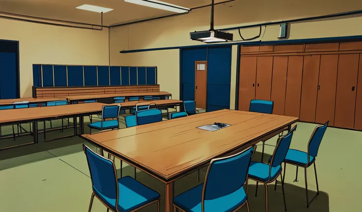 Drawn in 80’s anime art style.
Retro anime. Vintage Anime. Classical Anime.
Japanese Police Station Interrogation Room
6. Interrogation Room
• Design: Bleak and minimal. Just a metal table, two chairs, and a recording camera in the corner.
• Lighting...