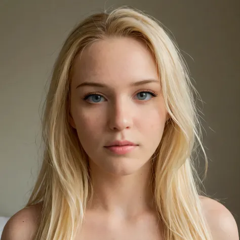 Photograph of a woman, ((detailed face)), blond hair, ((long hair)), looking at the viewer, face photography