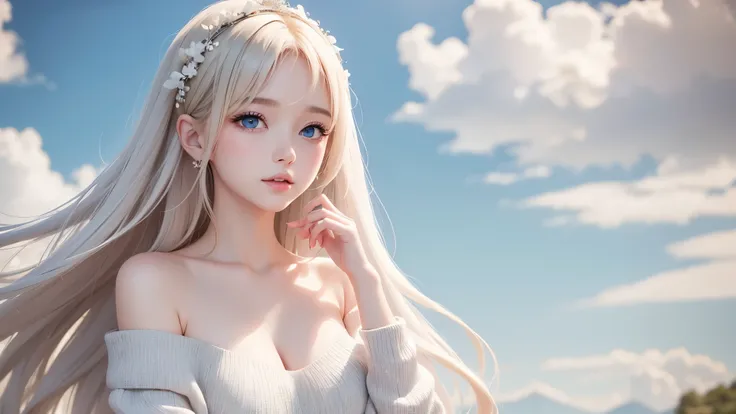 there is a woman in a white dress, artwork in the style of Gwaiz, Gwaiz on pixiv artstation, Gwaiz on artstation pixiv, Gwaiz, Fantasy Art Style, Gwaiz masterpiece, beautiful and elegant girl , drawing beautiful characters, Detailed Digital Anime Art, bl...