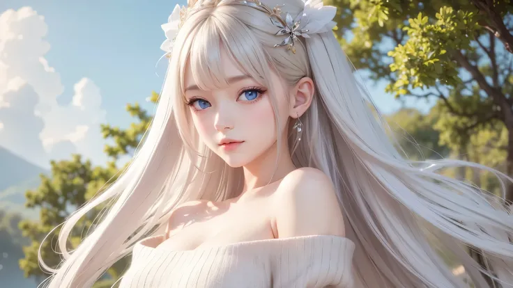 there is a woman in a white dress, artwork in the style of Gwaiz, Gwaiz on pixiv artstation, Gwaiz on artstation pixiv, Gwaiz, Fantasy Art Style, Gwaiz masterpiece, beautiful and elegant girl , drawing beautiful characters, Detailed Digital Anime Art, bl...
