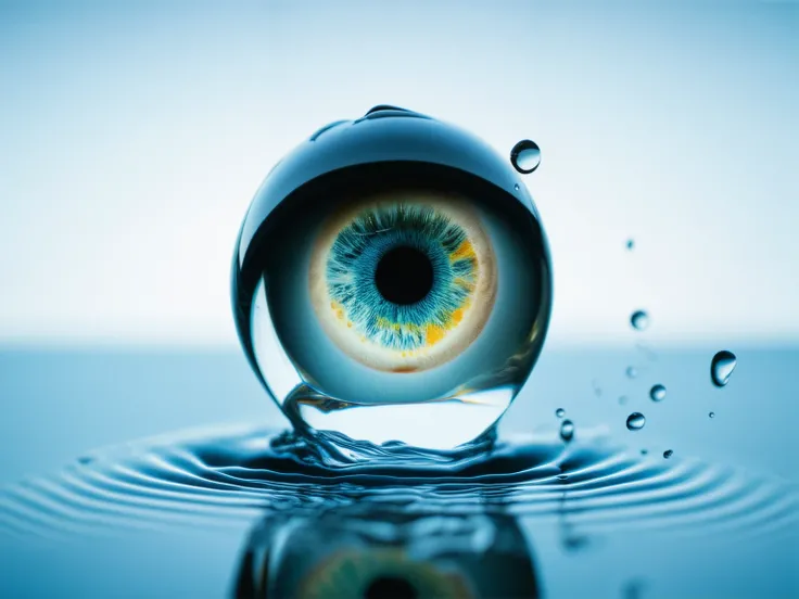 (masterpiece,best quality),(no humans),one glass shaped a eye,close-up the eye:1.5,focus on the center of eyes,(water drop:1.5) below the eye,HDR,8k,digital art