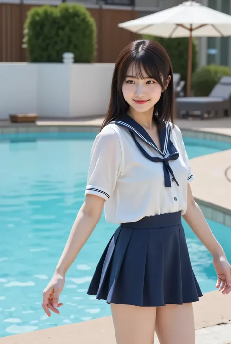 very detailed, 美しいlikeいアジア人女性の超写実的なデジタルイラスト, with her body visvery detailed, 美しいlikeいアジア人女性の超写実的なデジタルイラスト, with her body visvisible from above the knee、soft bangs in the center of the frame. she's been a long time, smooth dark hair and soft bangs, and彼女の明確...