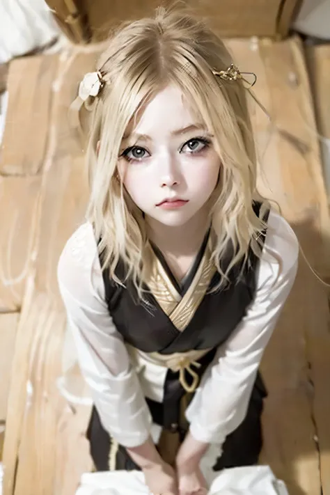 Wave blonde (is wearing a gorgeous kimono)20 years oldとてもとても細い顎((golden dyed strong wavy hair))20 years old歳女性のたれ目((golden long strong wavy hair))very long and bushy lashes((big eyes、large drooling))Beautiful, smooth, silky skin(着物を着ている美しい20 years old女性1pe...