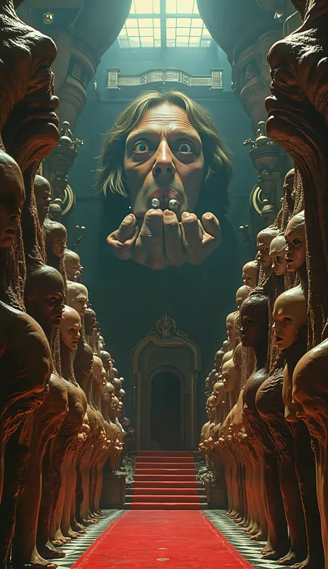 Surrealist Psicopop. Intriguing people in the Circus of Horrors. Clockwork Orange film. cinematic. 8K.
