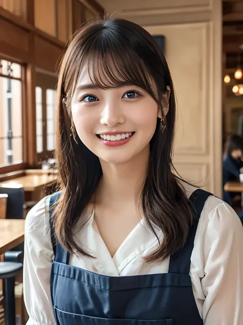 (best quality、Table Top、8k、best image quality、超A high resolution:1.5, (photorealistic:1.4),masterpiece:1.2,(top-quality:1.4)、Raw photo)、Woman working at a cafe、apron、上品なシャツとapron、(highlight your body line:1.1)、Portrait of a beautiful classy woman、most ele...