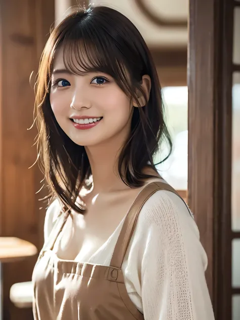 (best quality、Table Top、8k、best image quality、超A high resolution:1.5, (photorealistic:1.4),masterpiece:1.2,(top-quality:1.4)、Raw photo)、Woman working at a cafe、apron、上品なシャツとapron、(highlight your body line:1.1)、Portrait of a beautiful classy woman、most ele...