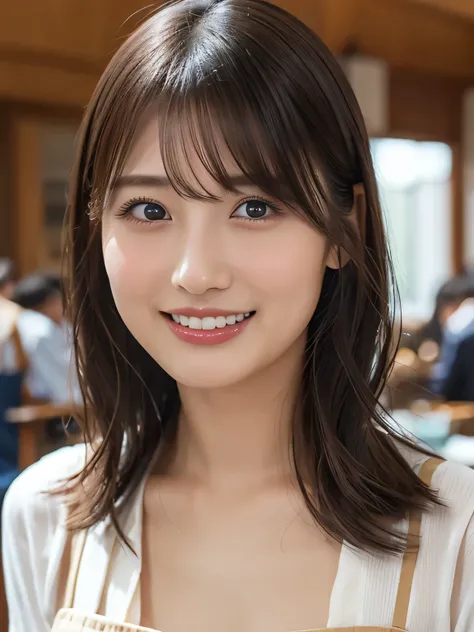 (best quality、Table Top、8k、best image quality、超A high resolution:1.5, (photorealistic:1.4),masterpiece:1.2,(top-quality:1.4)、Raw photo)、Woman working at a cafe、apron、上品なシャツとapron、(highlight your body line:1.1)、Portrait of a beautiful classy woman、most ele...
