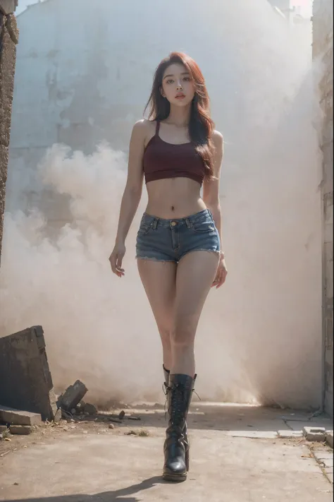 ( a age girl ), (Korean Girl), (, not looking at the camera), (be distracted), (((  regular size chest  )), (eyes beautiful and detailed), (lips beautiful and detailed), (with very detailed eyes and faces), (Realistic face), (long hair), (red hair), (farra...