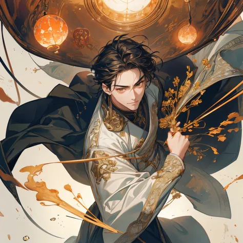 ((masterpiece:1.2))、( best quality )、( photorealistic、 photorealistic:1.37)、( details)、( and a very attractive smiling man)、( very beautiful symmetrical face )、( attractive man)、(Eye-catching highlights)、( high resolution)、(32K)、(非常に details)、(美しく detailsな...