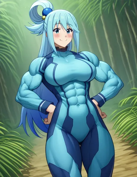 score 9 、score 8 up、score 7 up、source anime、masterpiece、best quality、high resolution、anime coloring、1girl、Konosuba aqua、、aqua \(konosuba\)、solo、Blue Hair、long hair、very long hair、blue eyes、hair ornament、single hair ring、hair bobbles、Big Breasts、covered del...