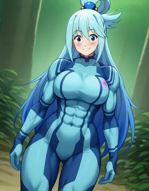 score 9 、score 8 up、score 7 up、source anime、masterpiece、best quality、high resolution、anime coloring、1girl、Konosuba aqua、、aqua \(konosuba\)、solo、Blue Hair、long hair、very long hair、blue eyes、hair ornament、single hair ring、hair bobbles、Big Breasts、covered del...